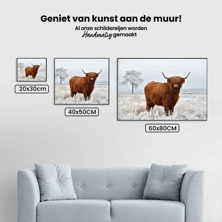 Diamond Painting Scottish Highlander - Wolliger Scottish Highlander auf der Winterwiese - SEOS Shop ®