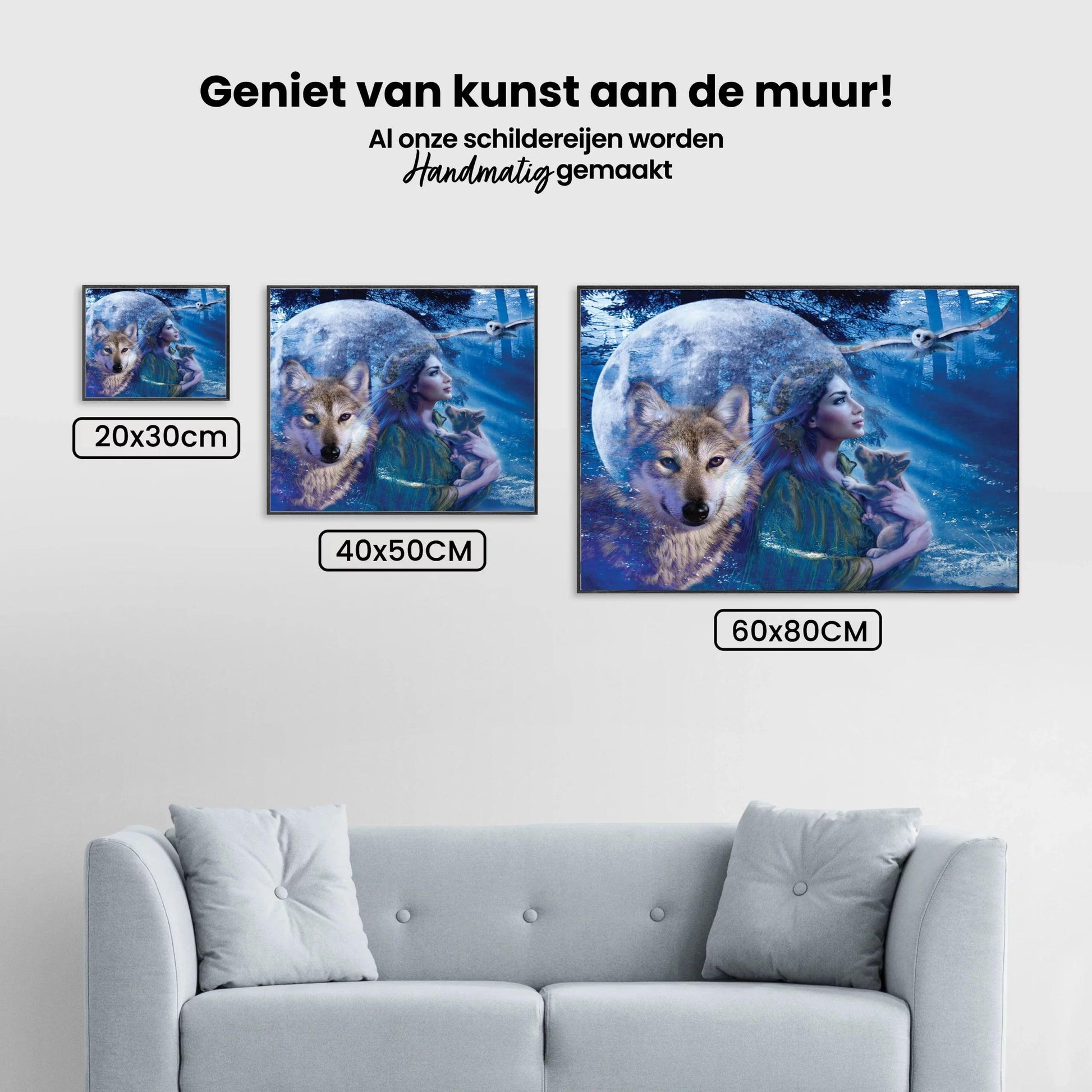 Diamond Painting Frau mit Wolf und Eule - SEOS Shop®