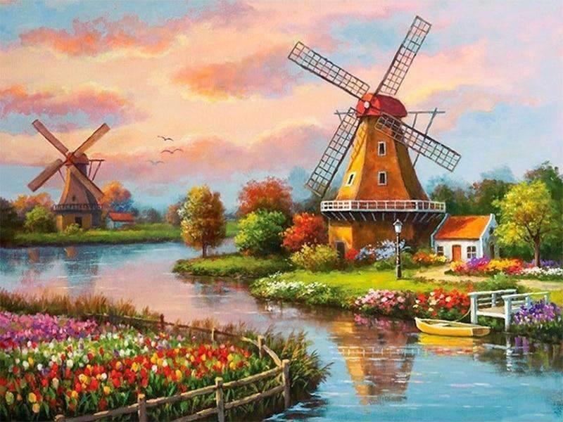 Diamond Painting Zaanse Schans mit Windmühle – SEOS Shop ®