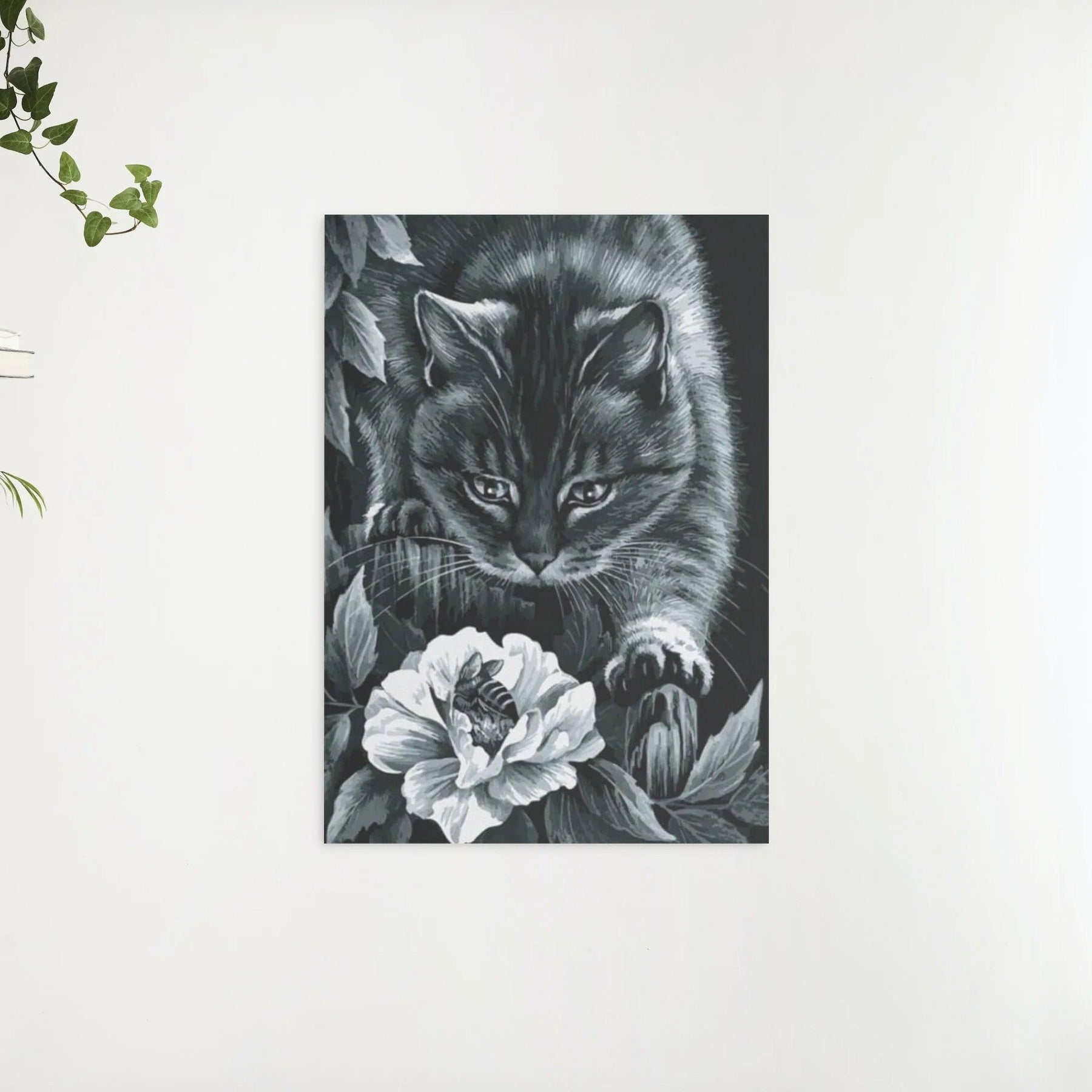 Diamantmalerei Schwarze Katze mit Blume und Biene - SEOS Shop ®
