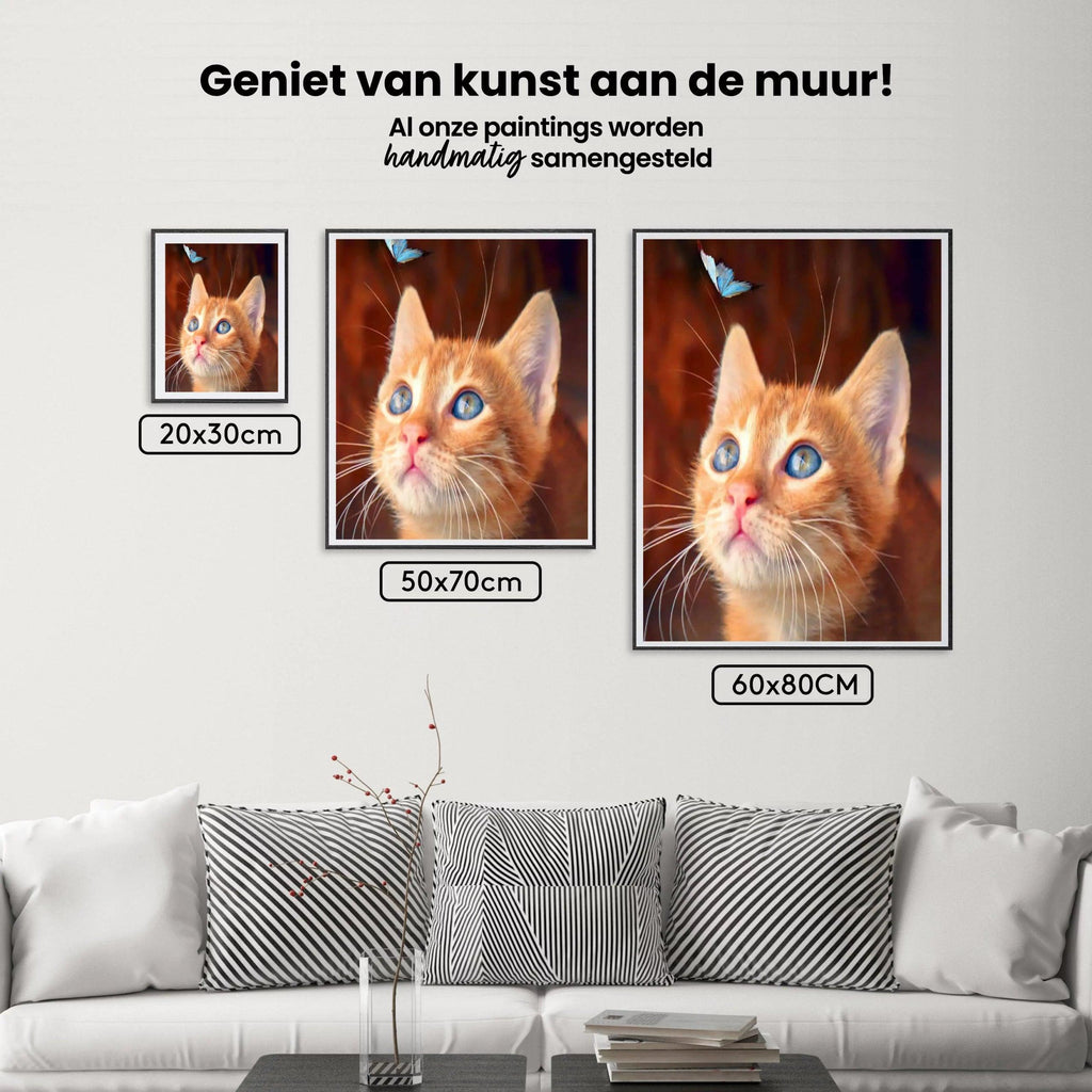 Diamantmalerei – Braune Katze mit blauem Schmetterling – SEOS®