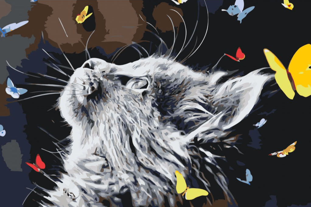 Diamantmalerei – Eine Katze unter den Schmetterlingen – SEOS®