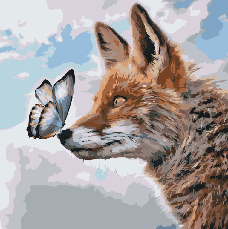 Diamond Painting – Ein Fuchs mit einem Schmetterling auf der Schnauze – SEOS®