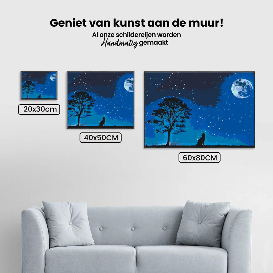 Diamantmalerei – Heulender Hund bei Vollmond – SEOS®