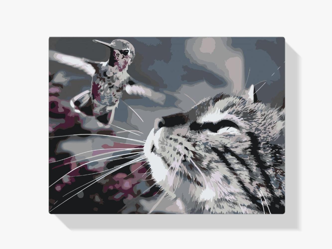 Diamantmalerei – Katze und Vogel – SEOS®
