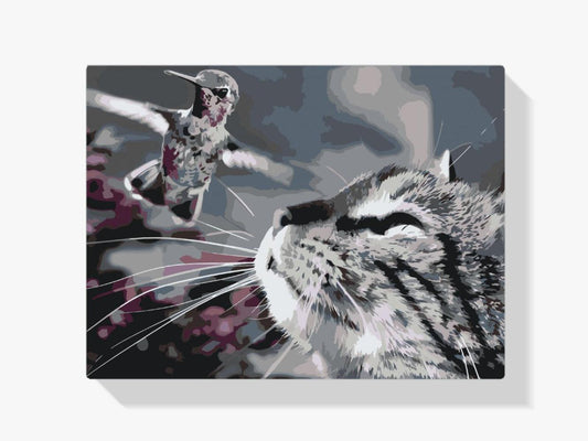Diamantmalerei – Katze und Vogel – SEOS®