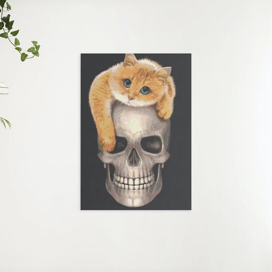 Diamantmalerei - Katze auf dem Totenkopf - SEOS®