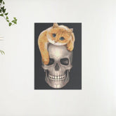 Diamantmalerei - Katze auf dem Totenkopf - SEOS®