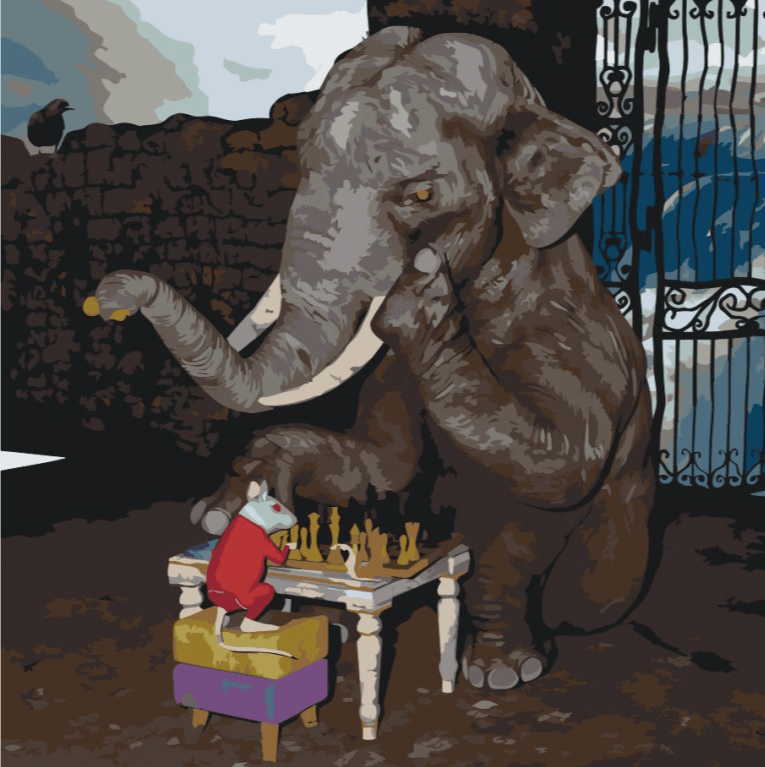 Diamantmalerei – Elefant und Maus spielen Schach – SEOS®