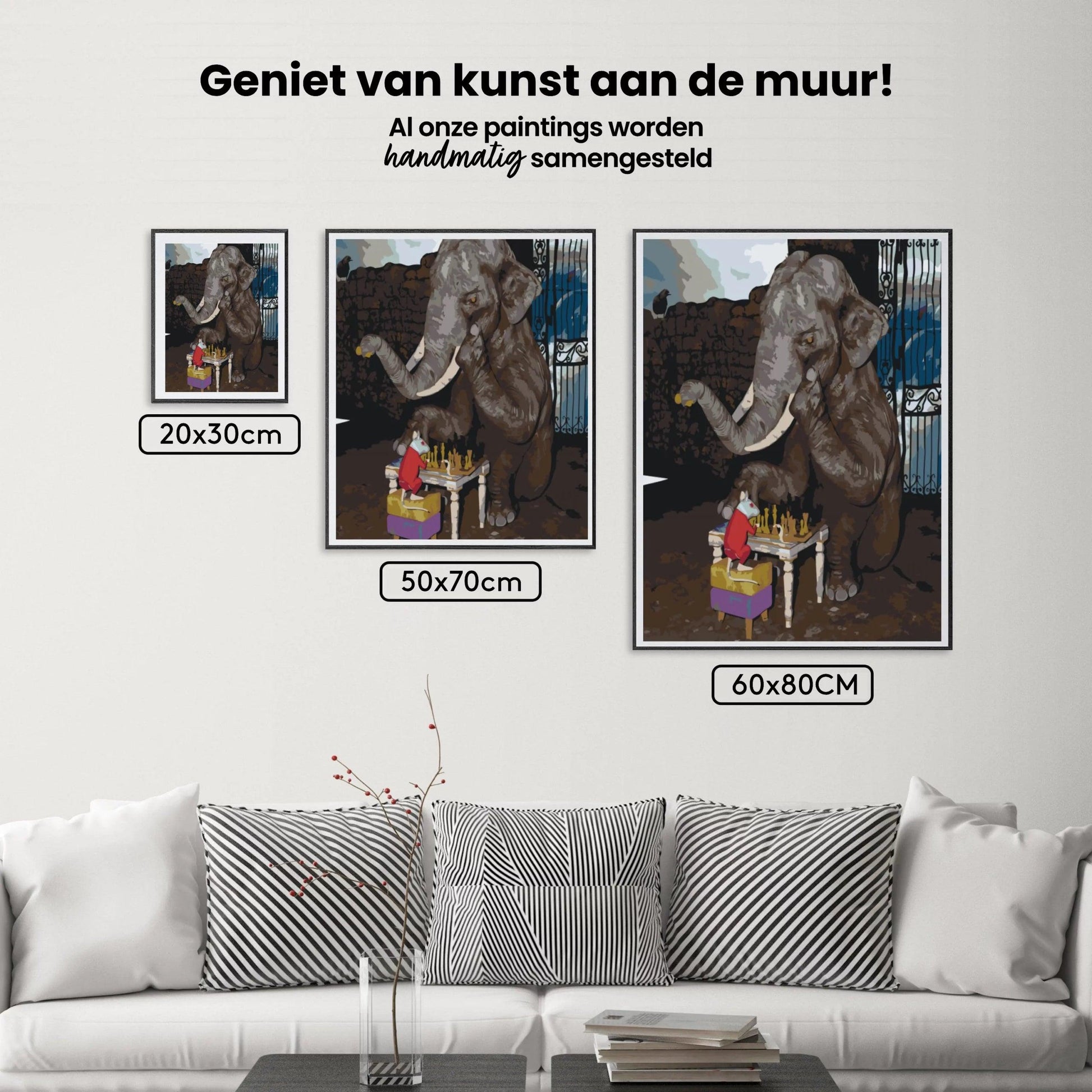 Diamantmalerei – Elefant und Maus spielen Schach – SEOS®