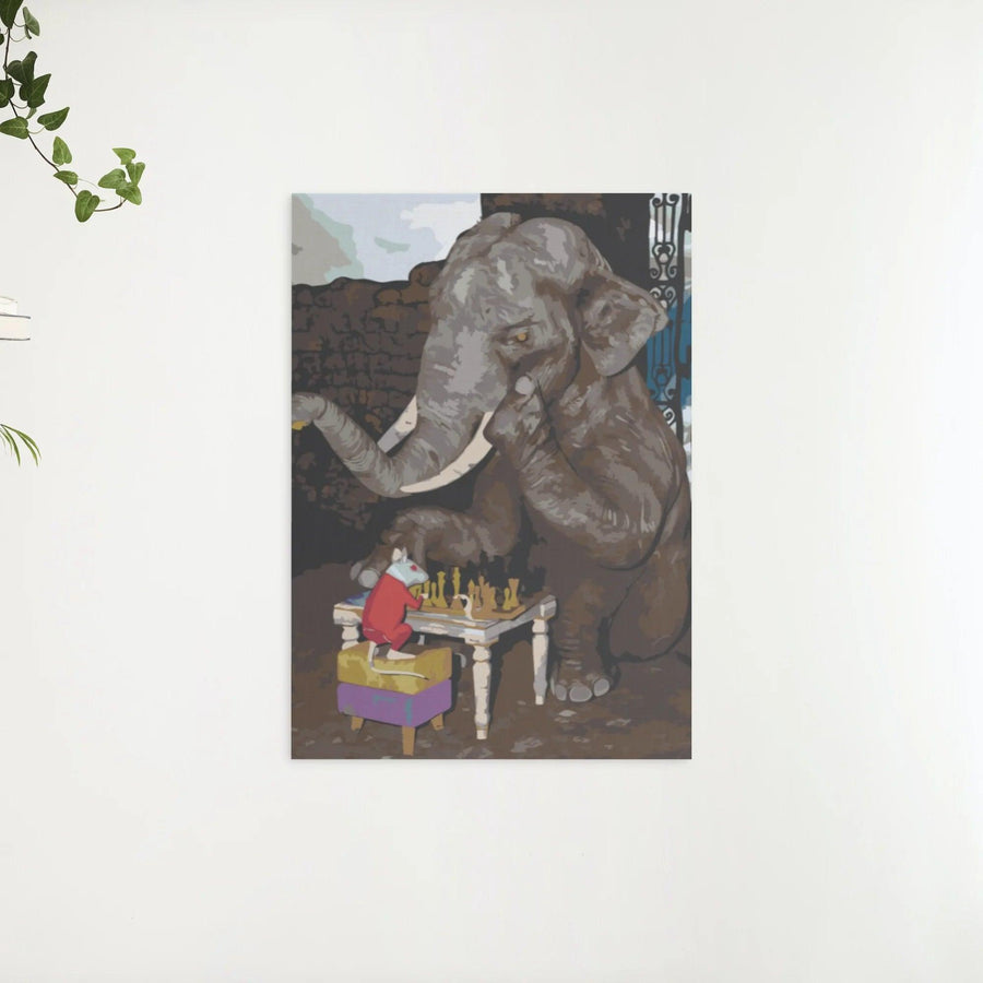 Diamantmalerei – Elefant und Maus spielen Schach – SEOS®
