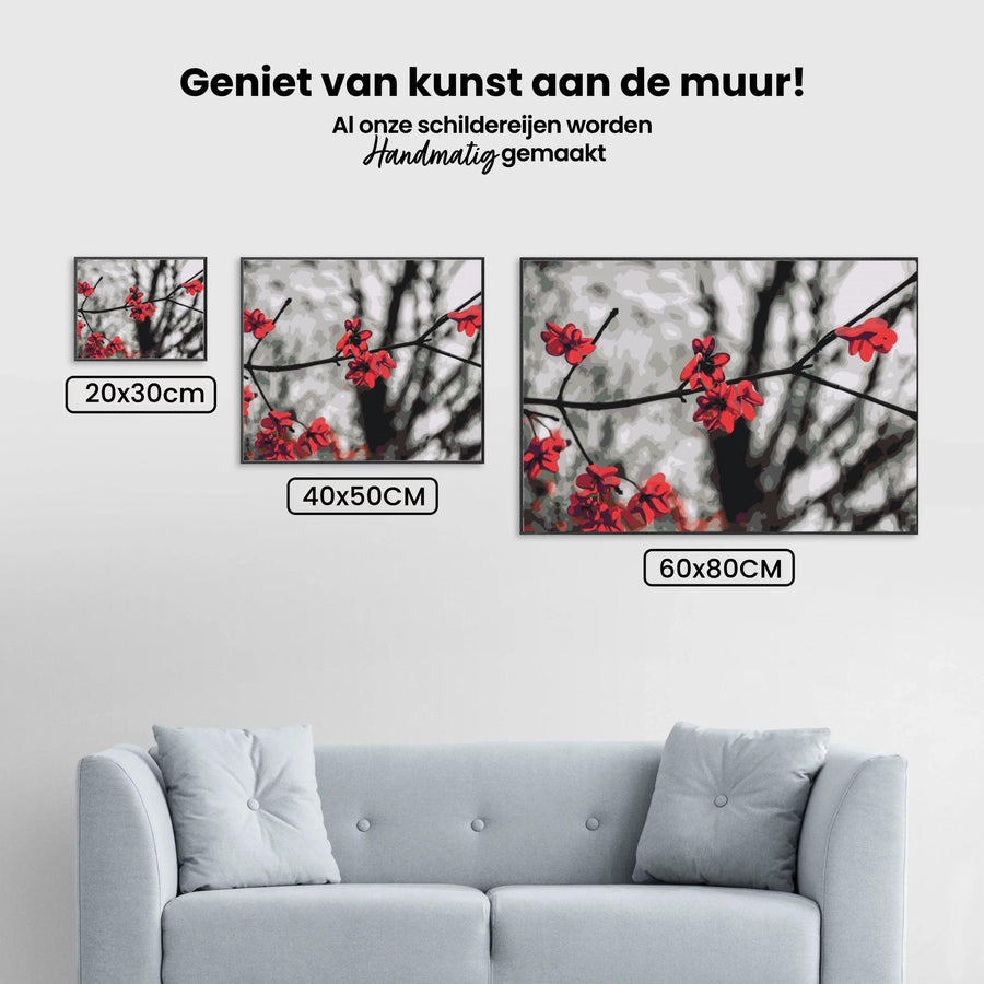 Diamantmalerei - Rote Blumen auf dem Baum - SEOS Shop ®