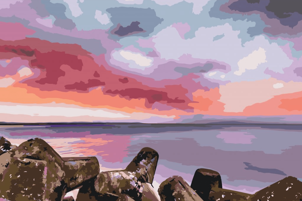 Diamantmalerei - Roter Sonnenuntergang über dem Meer - SEOS Shop ®