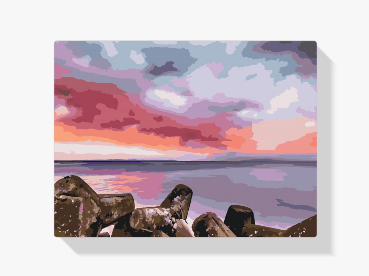 Diamantmalerei - Roter Sonnenuntergang über dem Meer - SEOS Shop ®