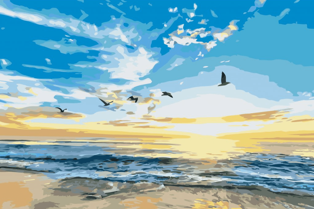 Diamantmalerei - Vögel fliegen über das Meer - SEOS Shop ®
