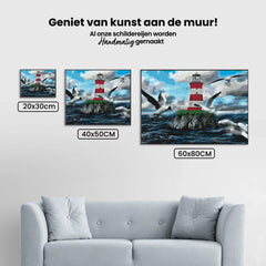 Diamantmalerei – Weißer und roter Leuchtturm und Möwen – SEOS Shop ®
