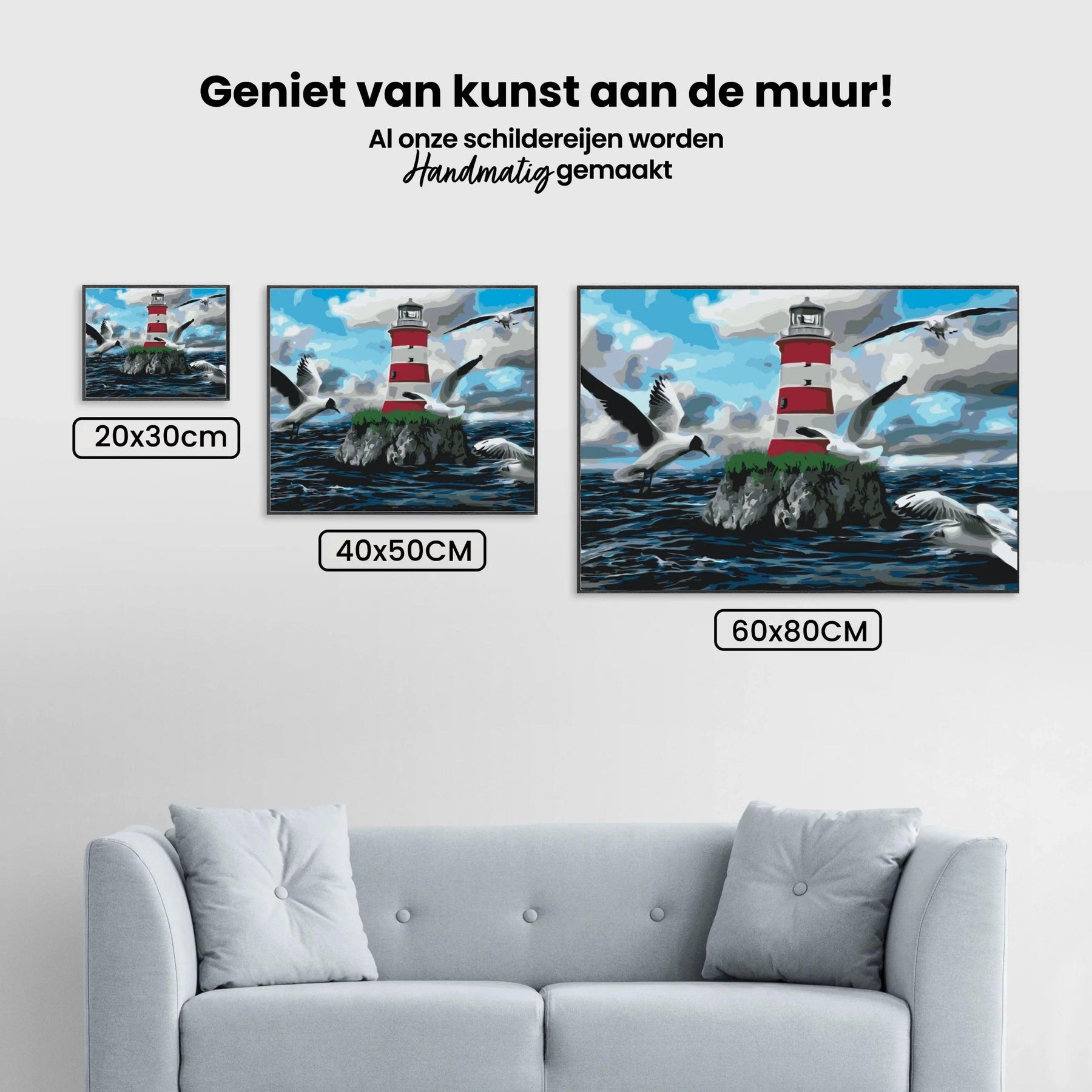 Diamantmalerei – Weißer und roter Leuchtturm und Möwen – SEOS Shop ®