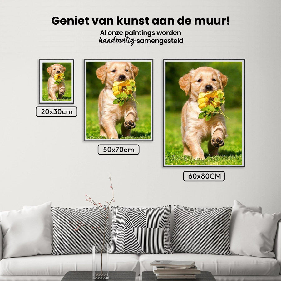 Diamond painting Labradorwelpe mit einer Blume - Vollständig - SEOS Shop®