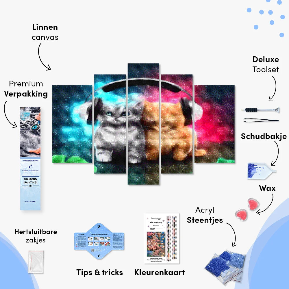 Diamond Painting Katzen mit Kopfhörern 5-teilig - SEOS Shop ®