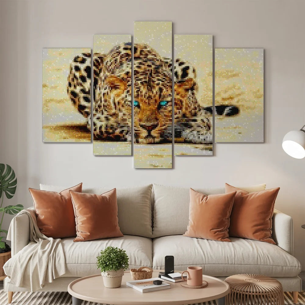 Diamantmalerei Leopard mit blauen Augen 5-teilig - SEOS Shop ®