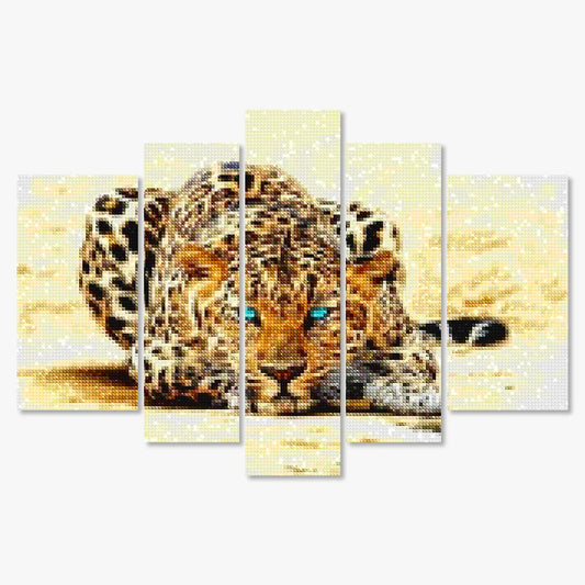Diamantmalerei Leopard mit blauen Augen 5-teilig - SEOS Shop ®