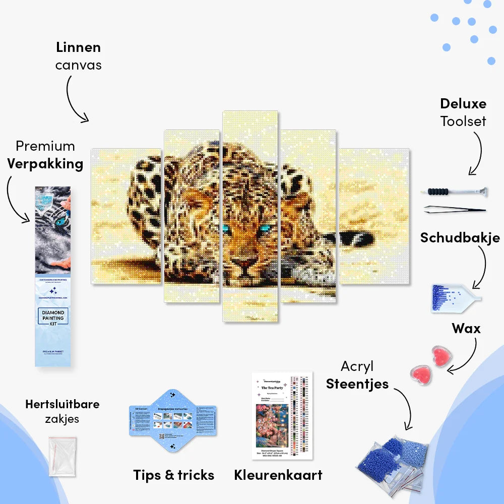 Diamantmalerei Leopard mit blauen Augen 5-teilig - SEOS Shop ®