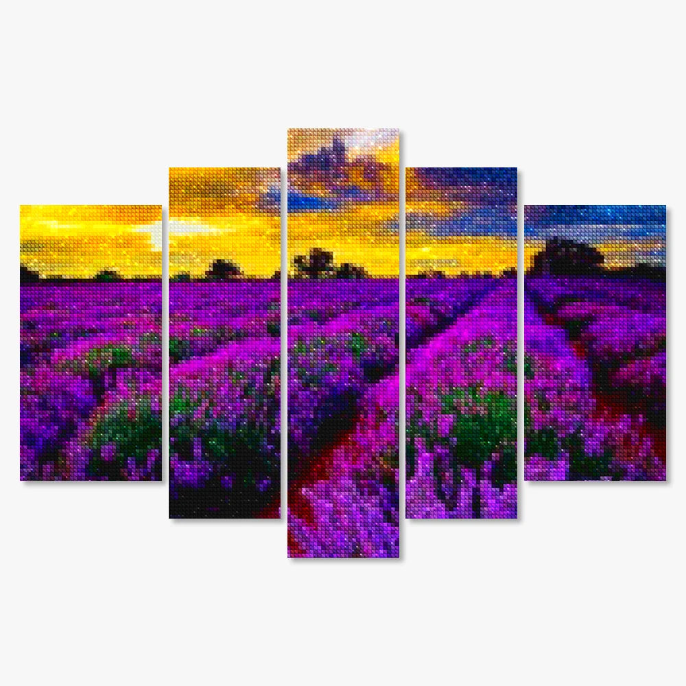 Diamantmalerei Lila Blumen auf einem Feld, 5-teilig - SEOS Shop ®