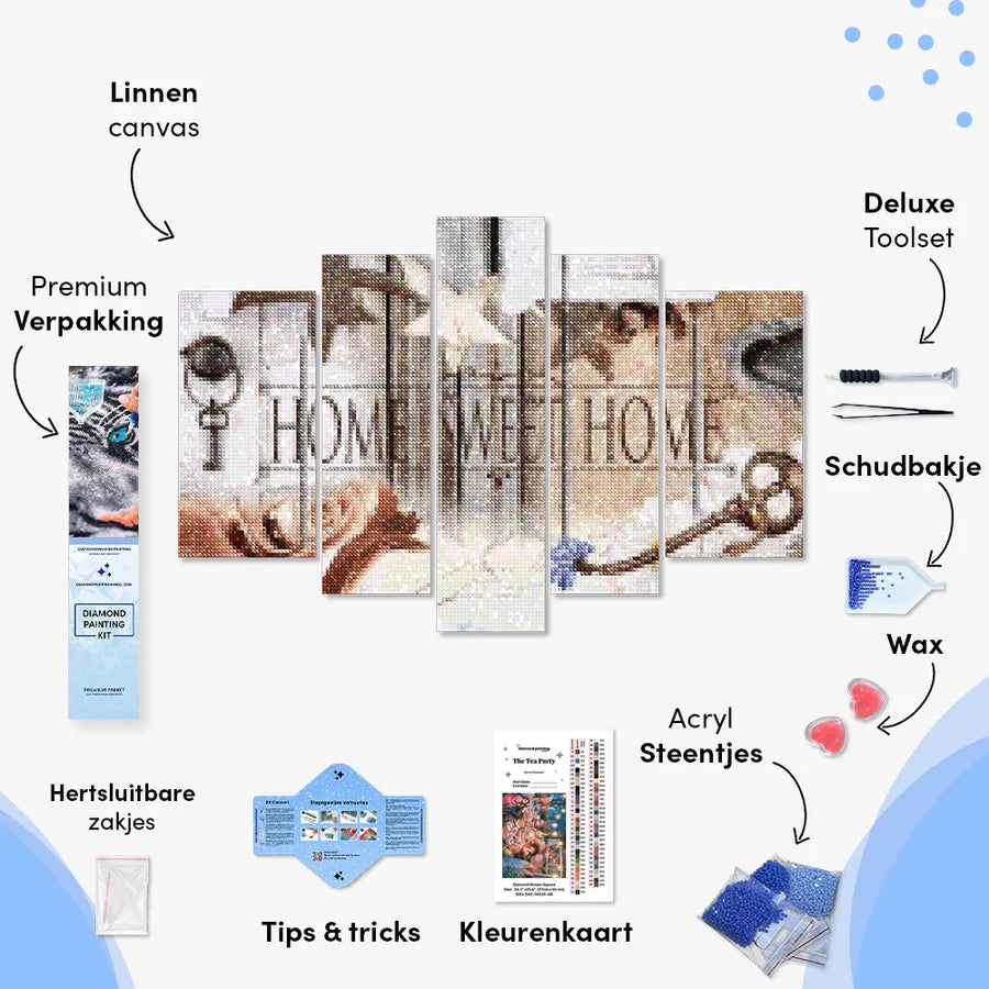 Diamond Painting Paket Home Sweet Home (Holzoptik) - 5-teilig - SEOS Shop®