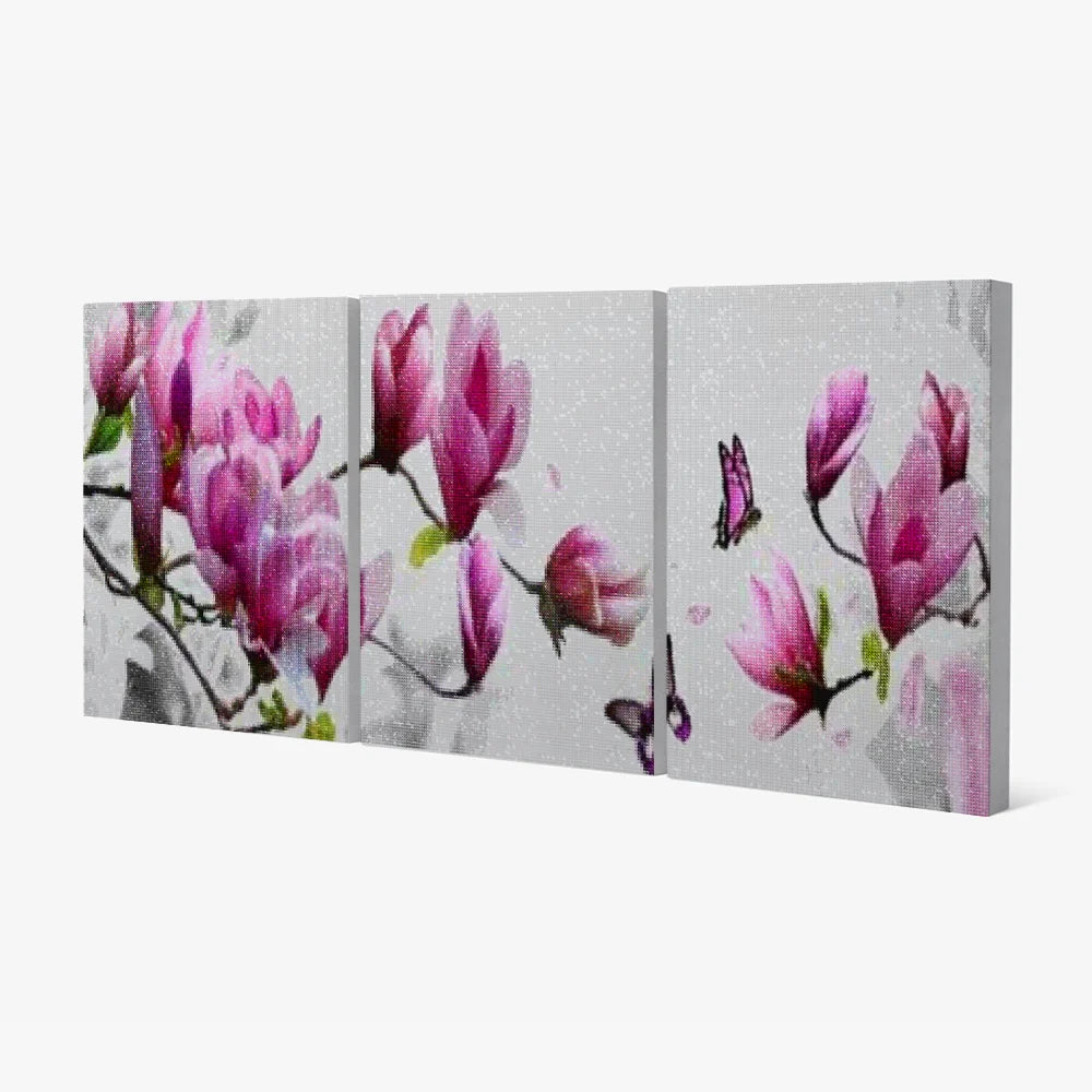 Diamantmalerei Rosa Blumen mit Schmetterling 3-teilig - SEOS Shop ®