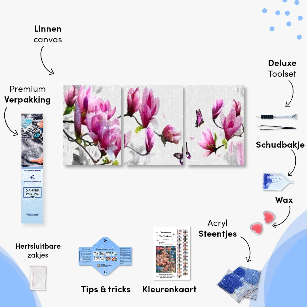 Diamantmalerei Rosa Blumen mit Schmetterling 3-teilig - SEOS Shop ®