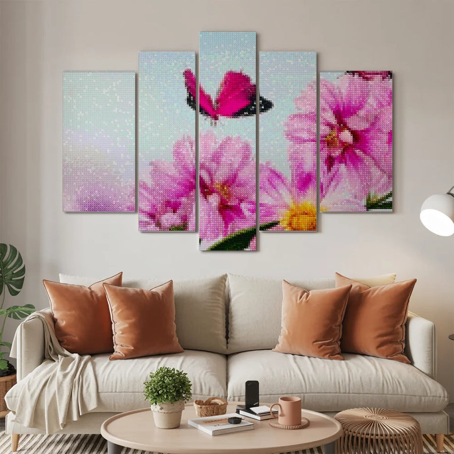 Diamantmalerei „Rosa Schmetterling auf rosa Blume“, 5-teilig - SEOS Shop ®