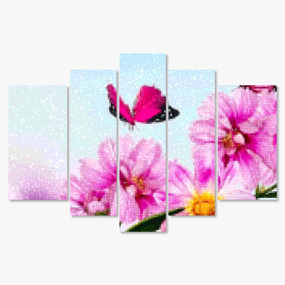 Diamantmalerei „Rosa Schmetterling auf rosa Blume“, 5-teilig - SEOS Shop ®