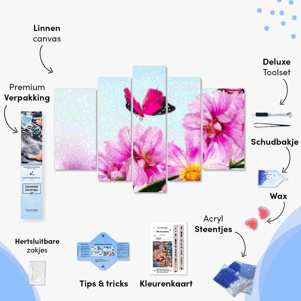 Diamantmalerei „Rosa Schmetterling auf rosa Blume“, 5-teilig - SEOS Shop ®
