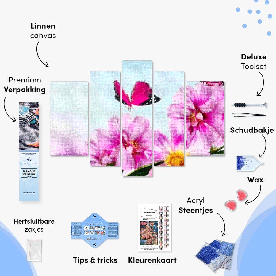 Diamantmalerei „Rosa Schmetterling auf rosa Blume“, 5-teilig - SEOS Shop ®