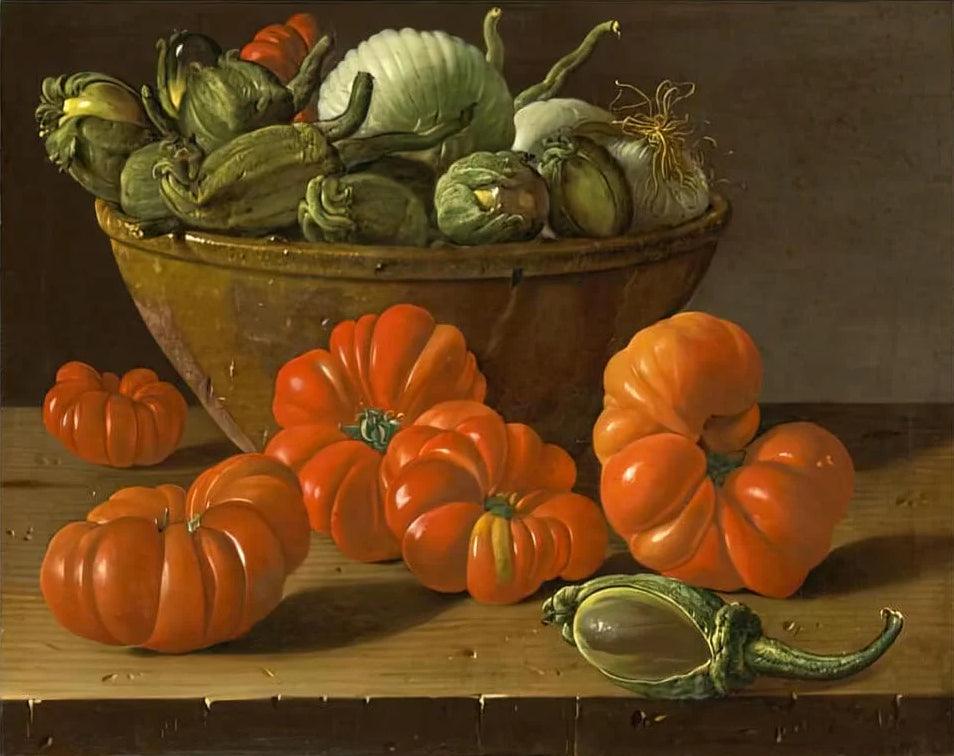 Diamond Painting Stillleben mit Tomaten, einer Schüssel Auberginen und Zwiebeln - SEOS Shop ®