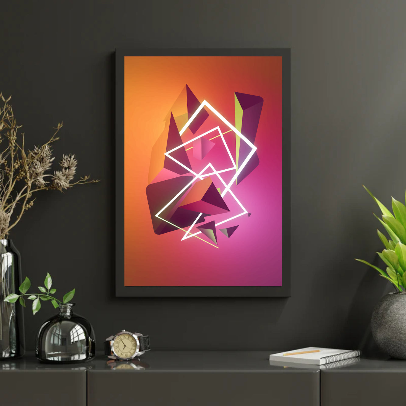 Diamond Painting – Abstrakte geometrische Formen in Neonfarben