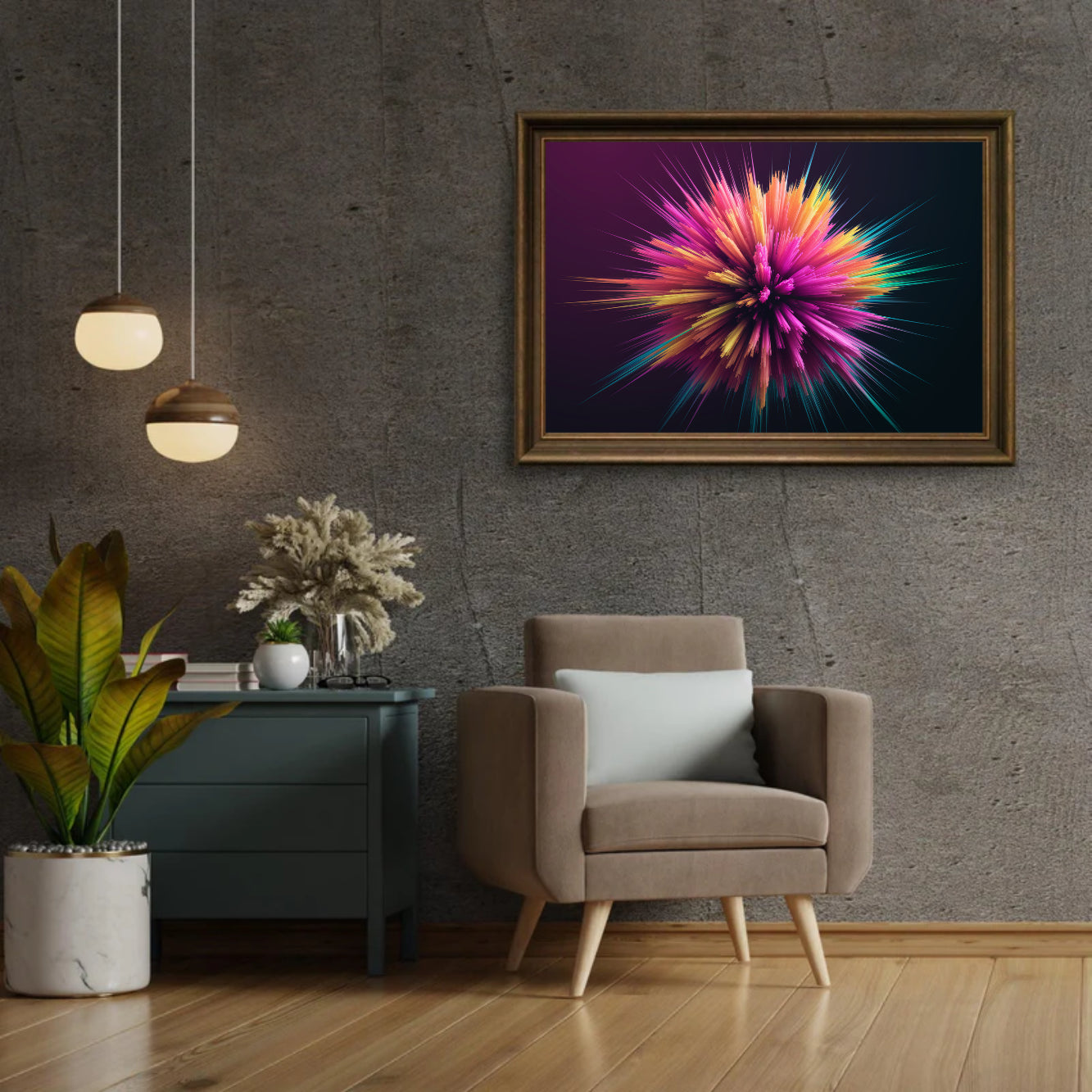 Diamantmalerei – Abstrakte kosmische Explosion mit leuchtenden Farben