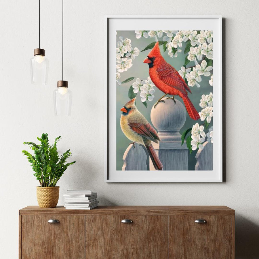 Diamantmalerei – Kardinalspaar im Hinterhof