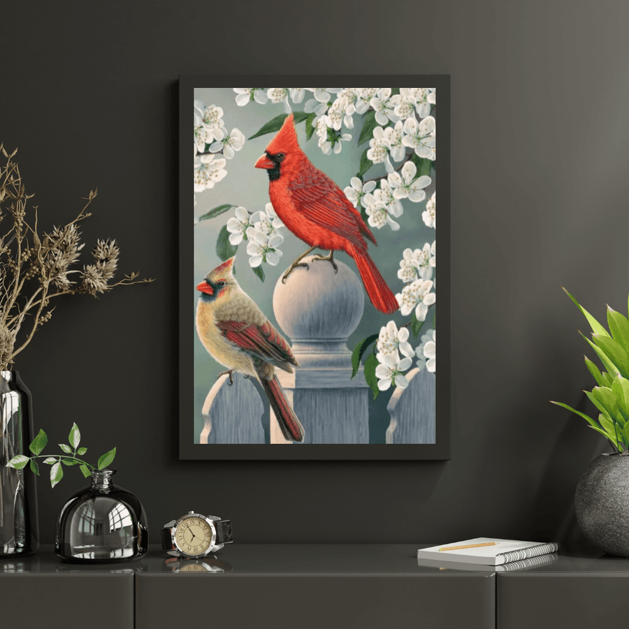 Diamantmalerei – Kardinalspaar im Hinterhof