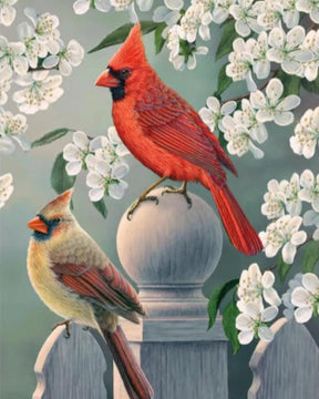Diamantmalerei – Kardinalspaar im Hinterhof