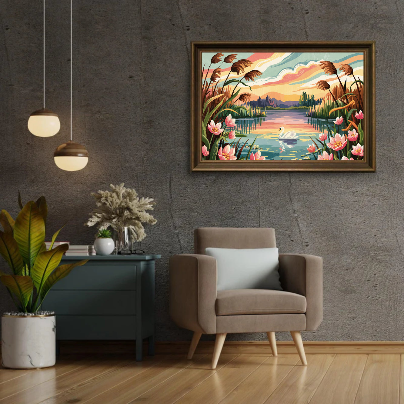 Diamantmalerei - Abendliche Blumenlandschaft