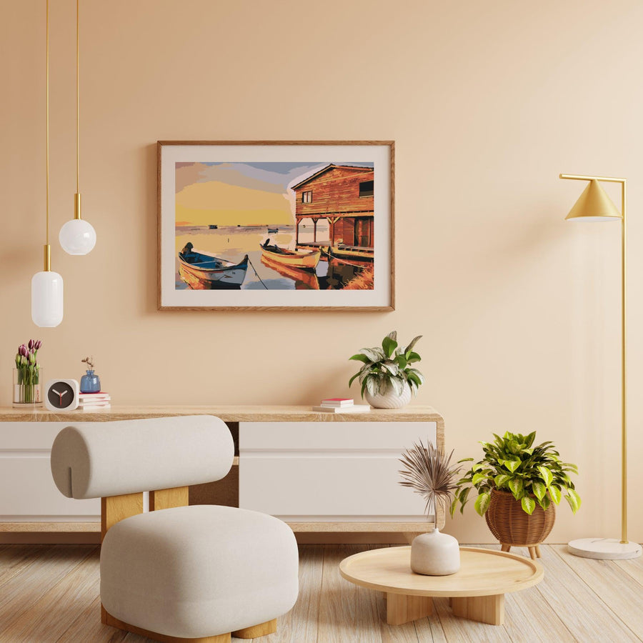 Diamond Painting - Boote und Holzhütte - SEOS Shop ®