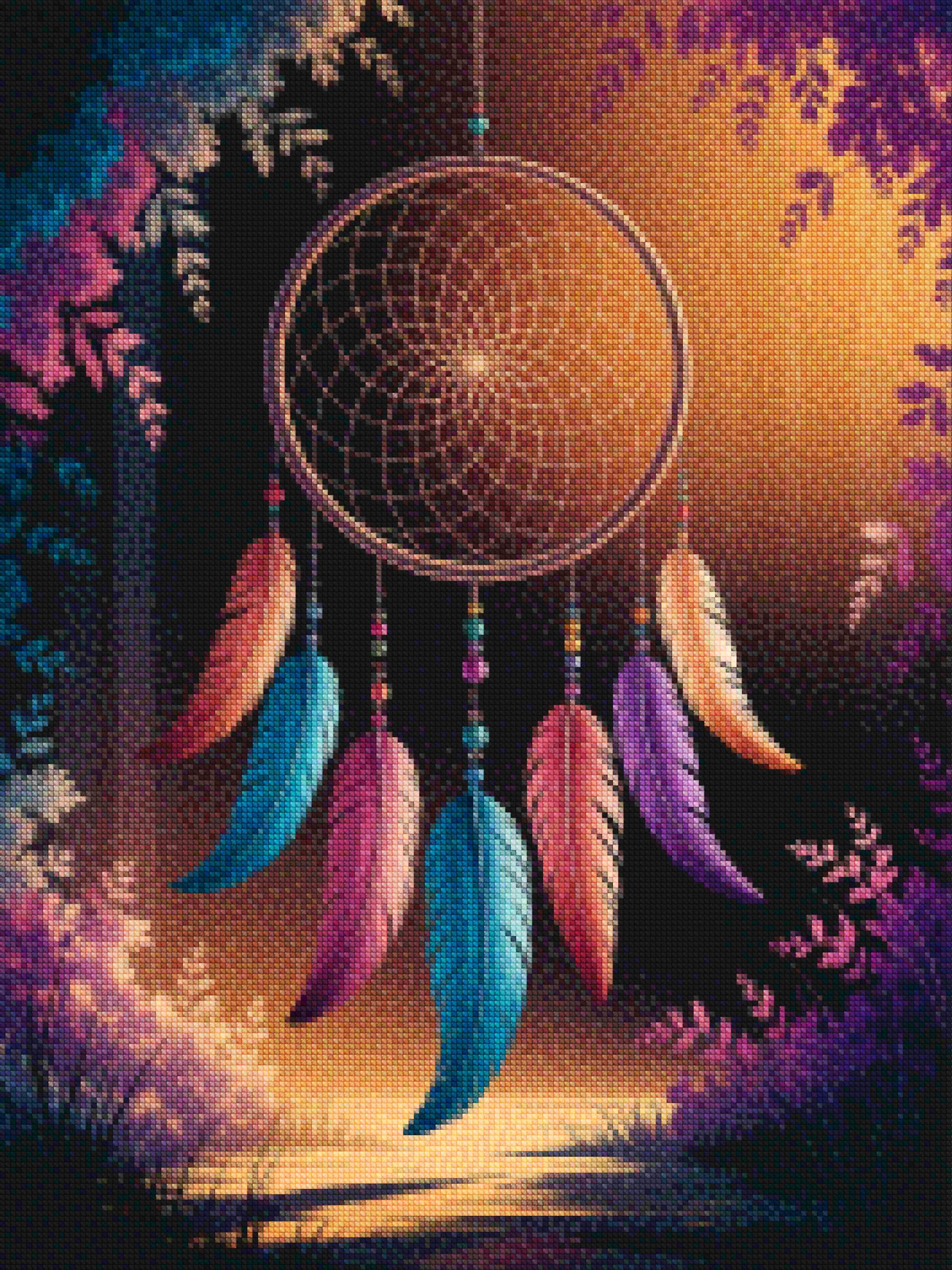 Diamond Painting - Traumfänger mit Federn und Perlen