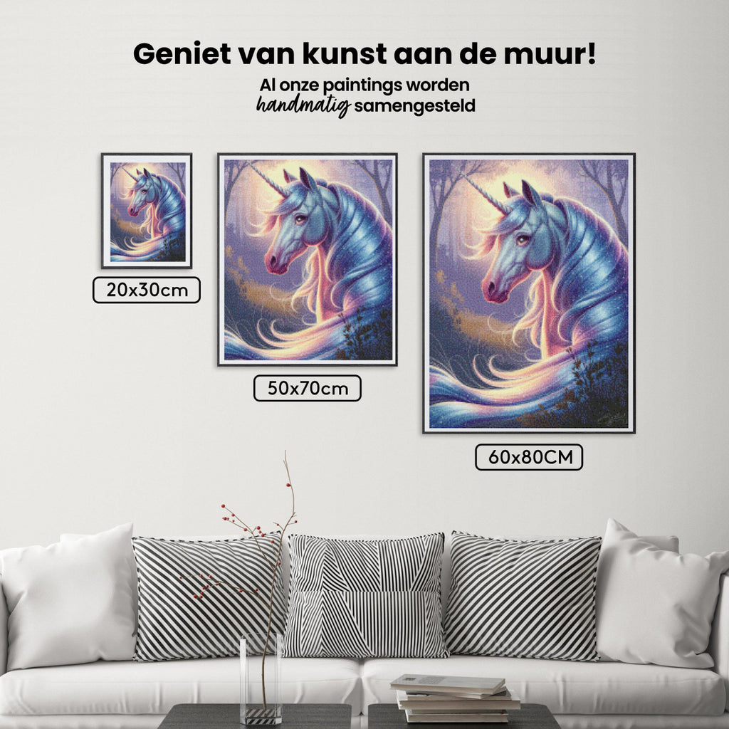 Diamond Painting – Verträumter Einhornkopf mit wallender Mähne