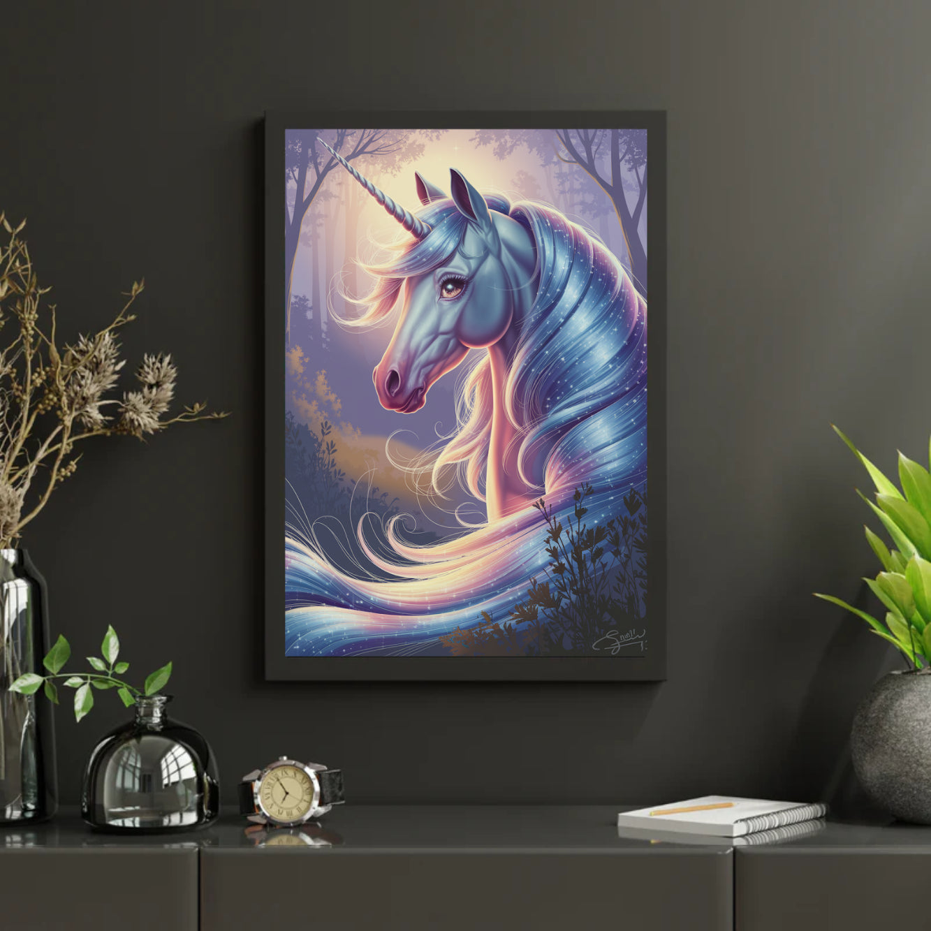 Diamond Painting – Verträumter Einhornkopf mit wallender Mähne