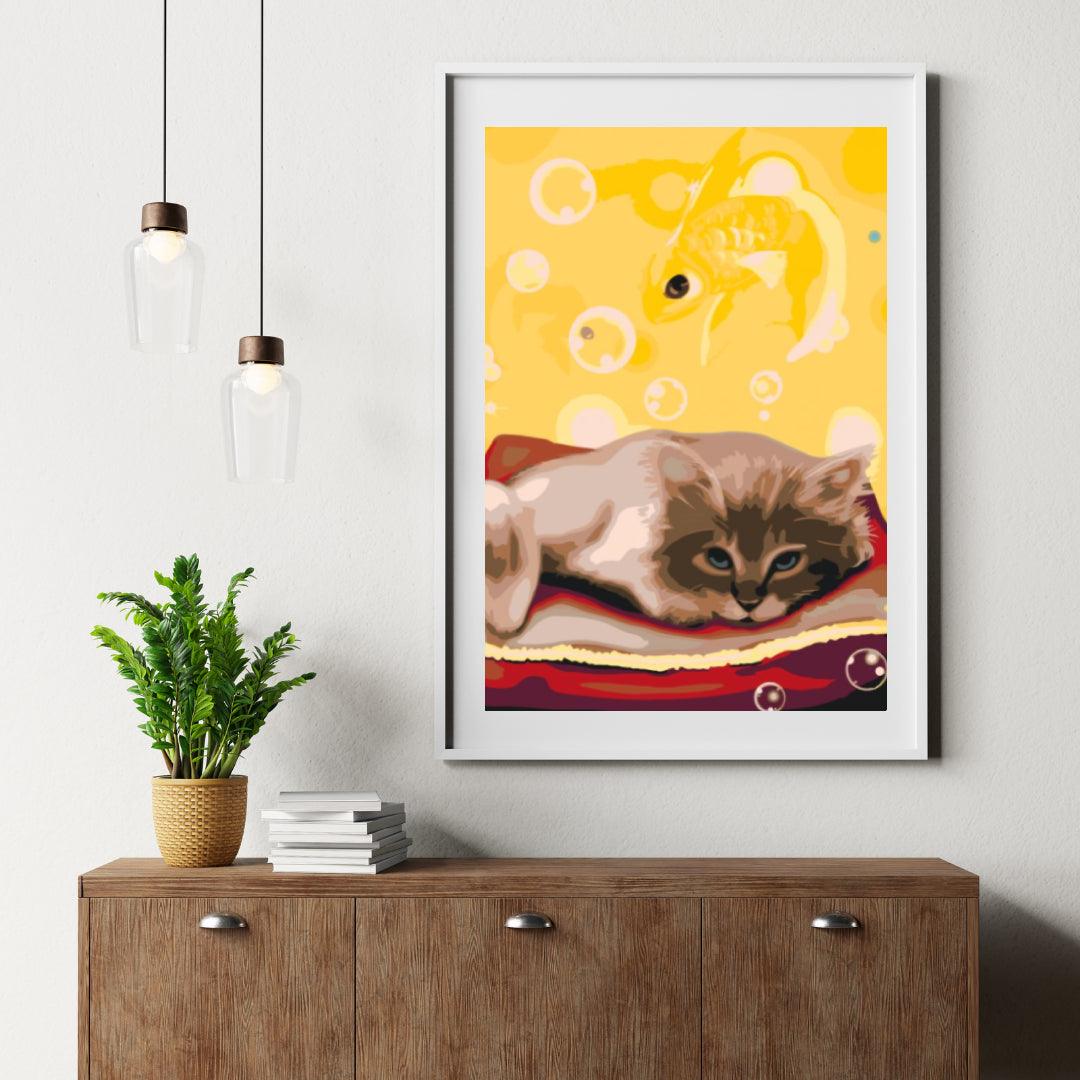 Diamond Painting – Eine Katze träumt von einem Fisch – SEOS®