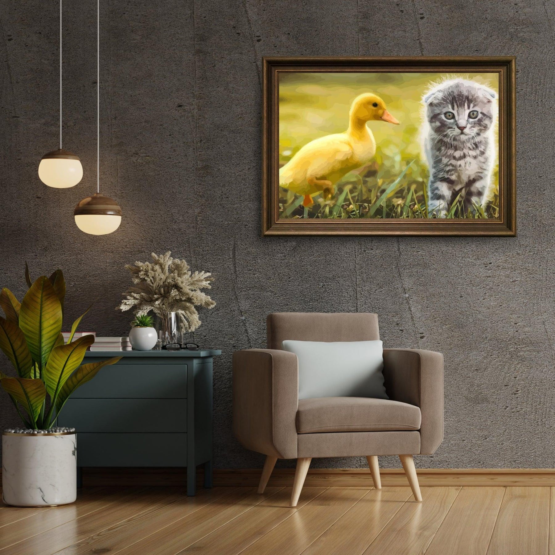 Diamond Painting - Ente spielt mit Katze - SEOS®