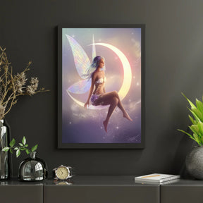 Diamantmalerei – Fee sitzt auf einer Mondsichel