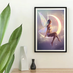 Diamantmalerei – Fee sitzt auf einer Mondsichel