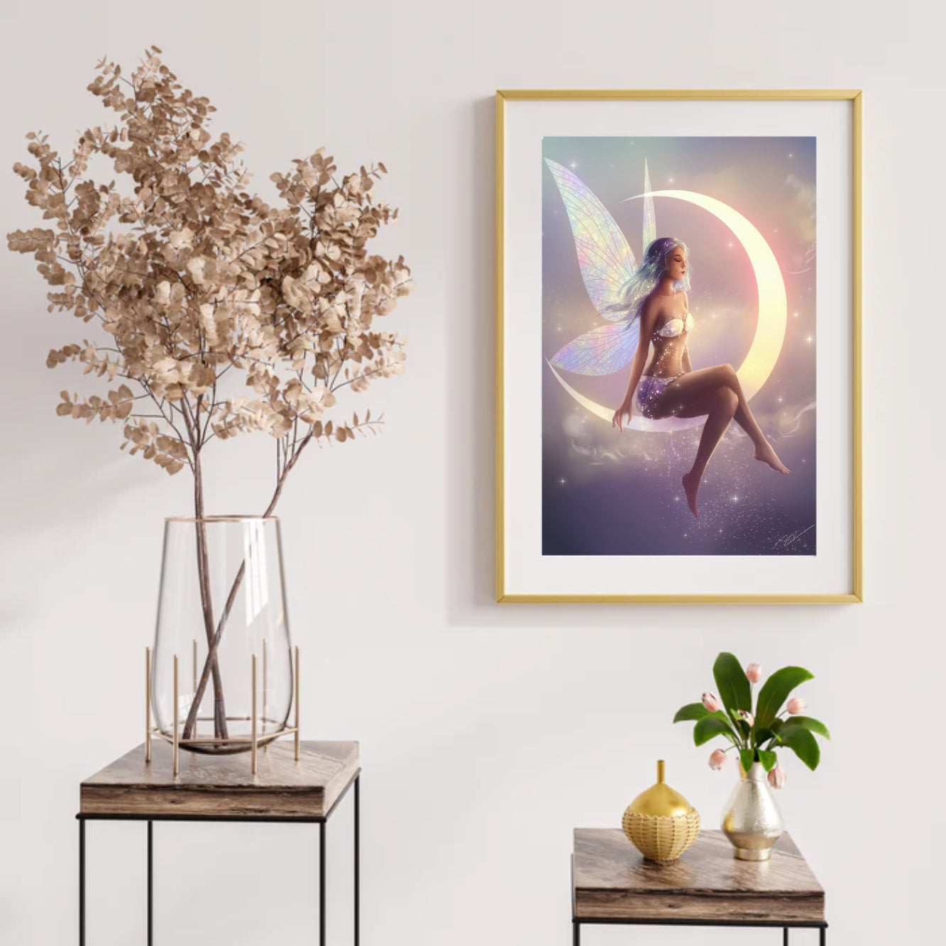 Diamantmalerei – Fee sitzt auf einer Mondsichel